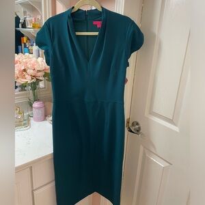 NWT Betsey Johnson Emerald Green V-neck Cap Sleeve Pencil A-line Dress